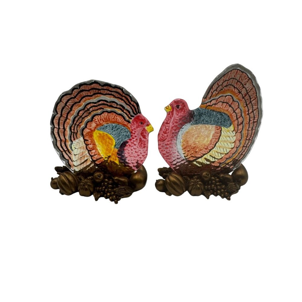 Grasslands Road Thanksgiving Turkey Candleholders Colorful Glass & Resin